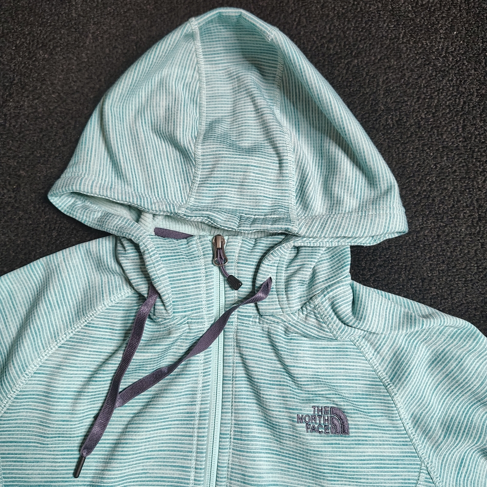 The North Face Blue Green Striped Full Zip Jacket Hood Logo Women's Size Small